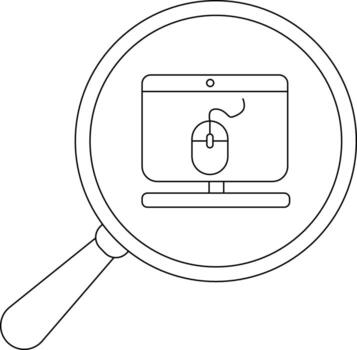 A magnifying glass focuses on a computer screen displaying a mouse vector