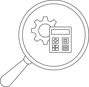 un aumentador vaso se enfoca en un engranaje y un calculadora conjunto en contra un llanura fondo vector