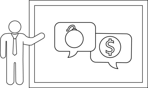Man presenting a board with a bomb dollar sign in speech bubbles vector