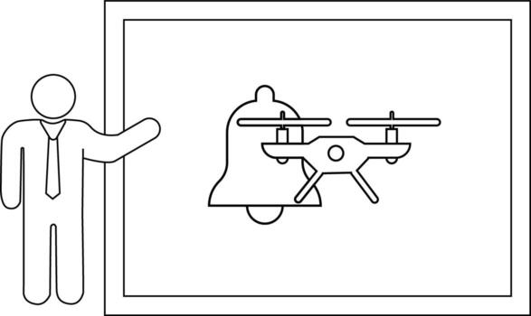 Presentation with drone and bell on screen figure to side vector