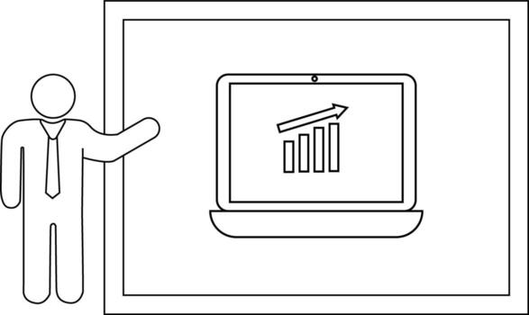 Figure presenting rising bar graph on a screen within frame vector