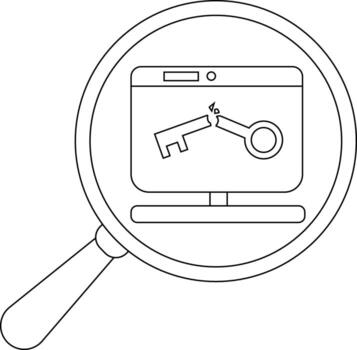 A broken key on a computer screen viewed through a magnifying glass vector
