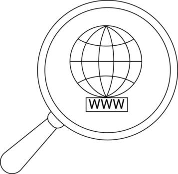 Magnifying glass focuses on a globe over WWW symbolizing web search or online exploration vector