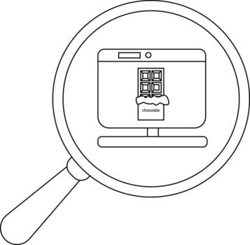 Magnifying glass over a computer displaying chocolate vector