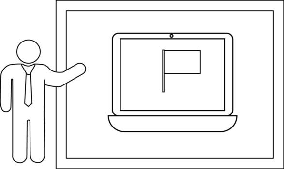 un palo figura puntos a un pantalla demostración un bandera todas dentro un rectangular marco vector