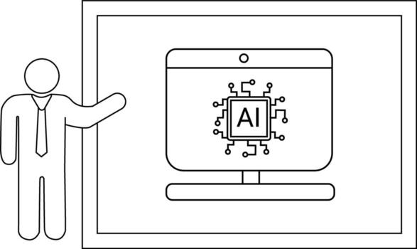 persona presentación un tema de IA gráfico en un monitor dentro un marco vector