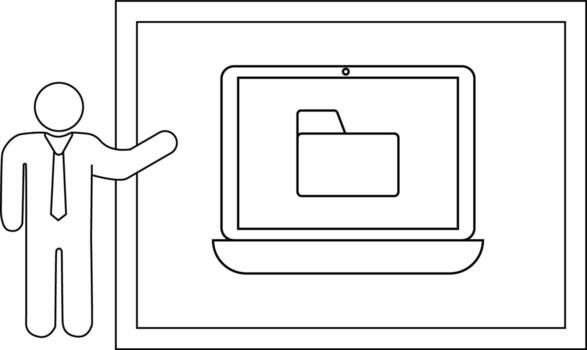 un persona en frente de un enmarcado ordenador portátil imagen mostrando un carpeta icono vector