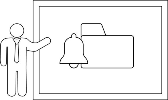 negocio figura presentación un alerta icono superpuesto en un carpeta icono dentro un rectangular marco vector