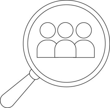Magnifying glass focuses on three simple person icons vector