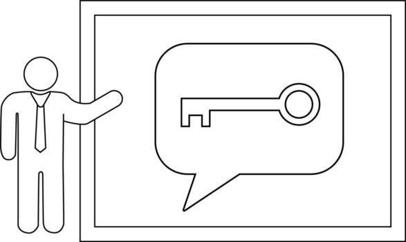 Figure presents a screen showing a speech bubble with a key inside vector
