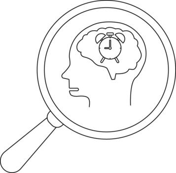Outline of head with clock brain under magnifying glass vector