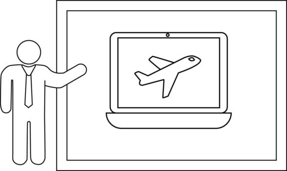A stick figure presenter next to a screen displaying an airplane vector