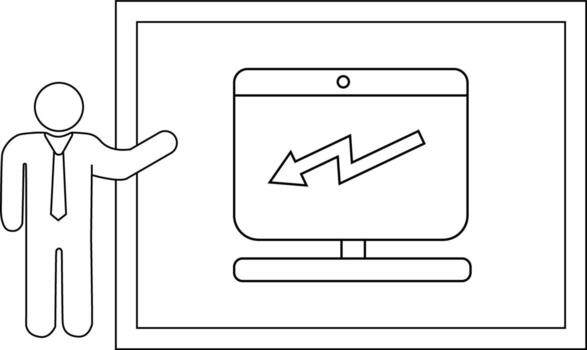 Person in suit pointing to a screen with a downward trending graph vector