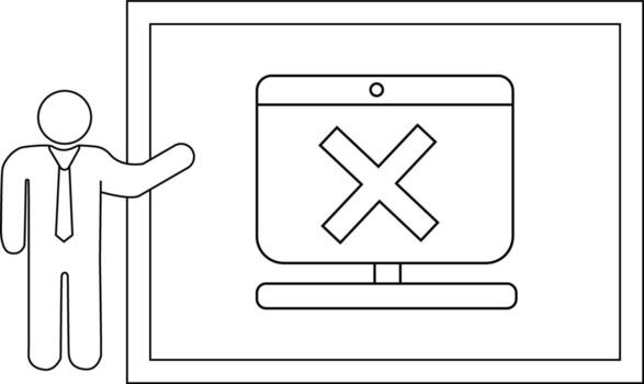 Presentation with an X on the screen stick figure gesturing vector
