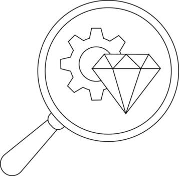 un aumentador vaso se enfoca en un engranaje y un diamante simbolizando precisión y valor vector