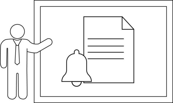 A man presents a document with a notification bell on a framed board vector