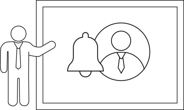 un hombre soportes siguiente a un tablero mostrando un campana y un persona con un Corbata en un circulo vector