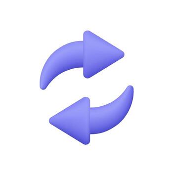 Two purple rounded arrows forming circular loop. Technology, business, refresh, reload, update, synchronization and process cycle concept. 3d icon. Cartoon minimal style. vector