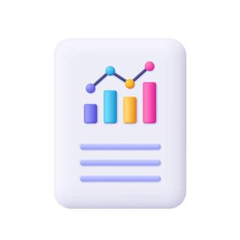 Document file with graph chart. Business finance report, data analysis, statistics and financial presentation concept. 3d icon. Cartoon minimal style. vector
