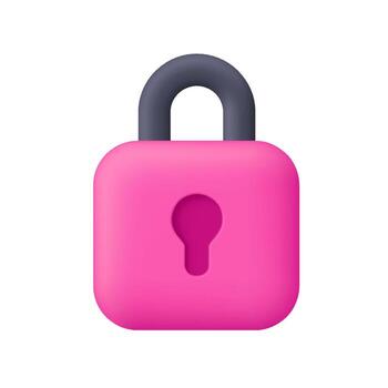 rosado candado con negro curvo encadenar y ojo de cerradura. seguridad, seguridad, cifrado, proteccion y intimidad concepto. 3d icono. dibujos animados mínimo estilo. vector