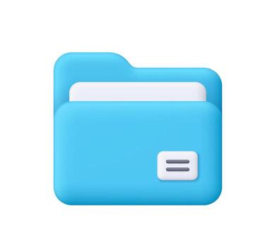 Blue computer folder with document file. Business, file management, digital file, data storage, organization, technology, office and business concept. 3d icon. Cartoon minimal style. vector