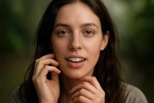 Portrait Of A Young Woman Indoors With Soft Natural Lighting Creating An Intimate Ambiance With A Blurred Background For A Dreamy Effect photo