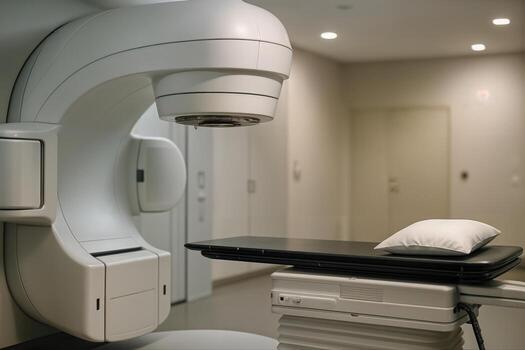 High Tech Radiotherapy Room Featuring Advanced Medical Equipment In A Clinical Setting With Soft Lighting And A Clean, Modern Design photo