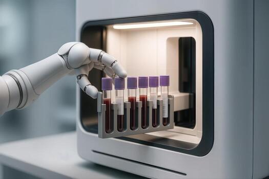 Robotic Arm Handling Test Tubes In Laboratory With Focus On Precision Engineering And Automation In A Controlled Environment photo