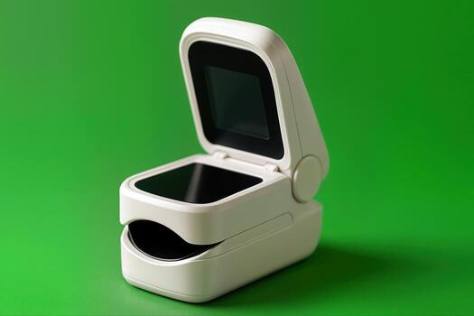 Pulse Oximeter Device Captured Indoors on a Vibrant Green Background in a Close Up Composition Highlighting Its Modern Design photo