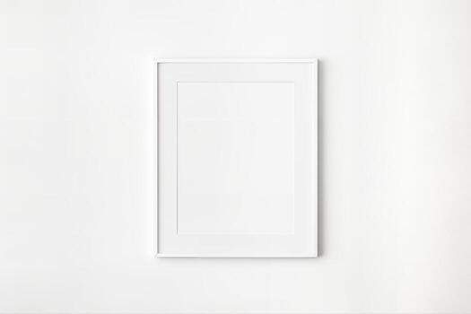 minimalista pared Bosquejo presentando un sencillo blanco marco en un llanura muro, ideal para Arte muestra o diseño plantillas en un brillantemente iluminado interior ajuste foto