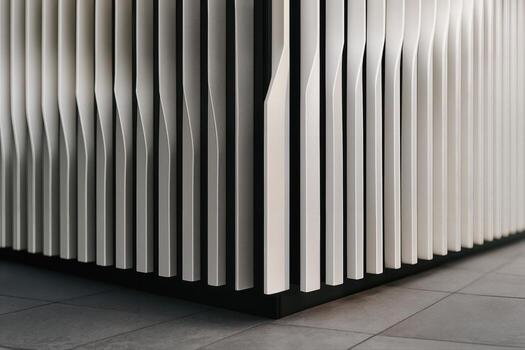 aluminio aletas fachada mostrado en un de cerca imagen destacando el moderno arquitectónico diseño de verticalmente alineado paneles en un edificio exterior foto