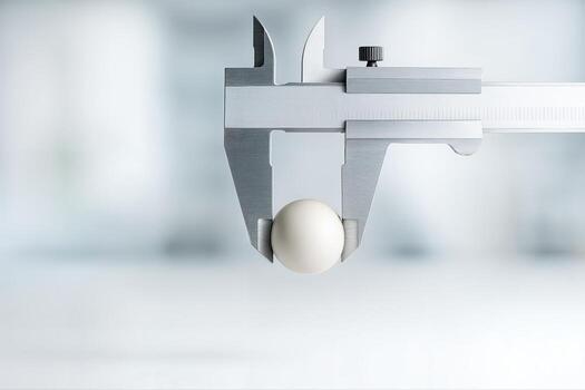 Caliper Measuring Ceramic Sphere in Minimalist Setting With Soft Focus and Natural Light Creating a Sense of Precision and Industry photo