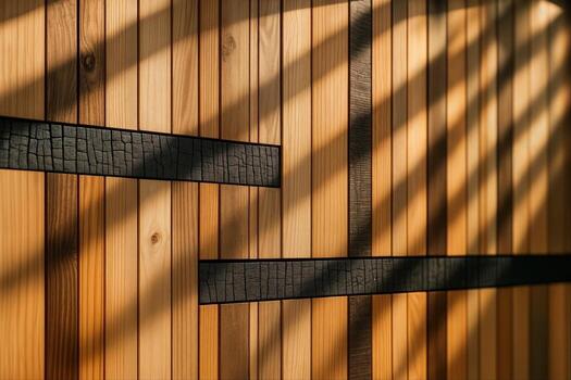 Cedar Rainscreen Design Displaying Wood Panels with Dark Accents and Sunlit Shadows in an Outdoor Setting, Featuring a Textured Pattern with Shaded Lines photo