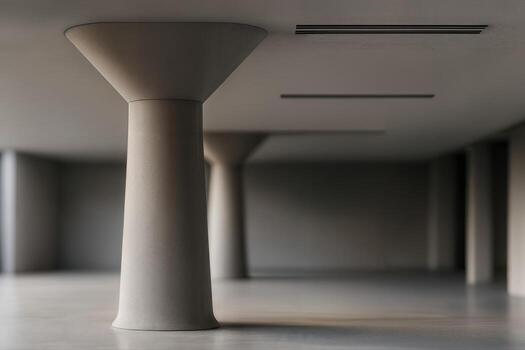 Elegant Concrete Architecture in a Minimalist Interior Showing Smooth Pillars and Ceiling with Soft Lighting Creating a Serene Atmosphere photo