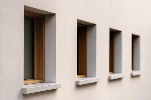Facade of a modern building with minimalist square windows showcasing elegant architectural design in natural light with a repeating pattern photo