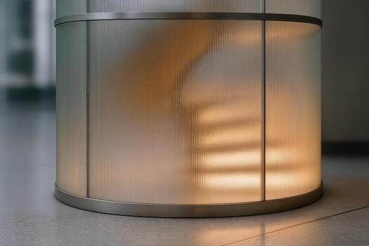 Glass Staircase Encased in Translucent Cylinder Emits Warm Light in a Modern Indoor Setting Creating a Cozy Atmosphere with Subtle Architectural Design photo