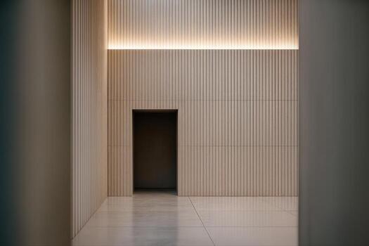 Ribbed Limestone Lobby Featuring Vertical Lines and Minimalist Design in a Contemporary Indoor Setting Under Soft Ambient Lighting photo