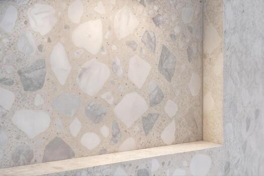 Terrazzo Wall Details in a Modern Interior Showcasing Elegant Patterns With Natural Light Enhancing the Stone Texture and Soft Color Palette photo