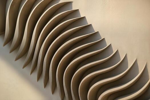 Wave Like Stone Sculpture Displaying Repeated Curves in an Artistic Pattern with Natural Lighting Highlighting Its Smooth Texture and Shadow Play photo