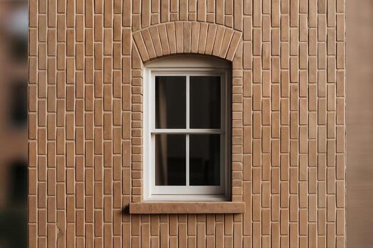 Vertical Brick Facade Featuring A Single Window With A Symmetrical Design Outdoors On A Sunny Day Creating A Simple Yet Classic Architectural Pattern photo