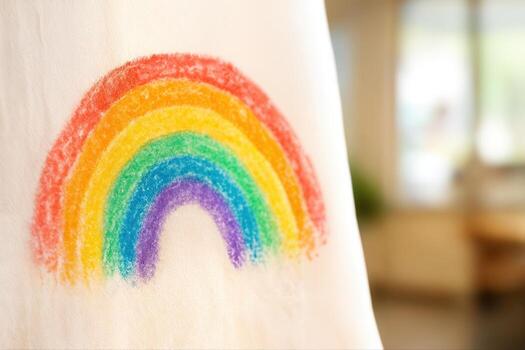 A Pastel Rainbow Design On Fabric Indoors Showcasing Vibrant Colors Against A Soft Background With Natural Light And Shallow Depth Of Field photo