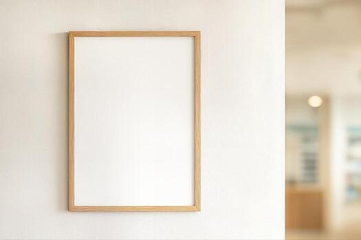 Minimalist Art Display Indoors Featuring A Simple Wooden Frame On A Plain Wall In Soft Natural Lighting With A Blurred Background photo