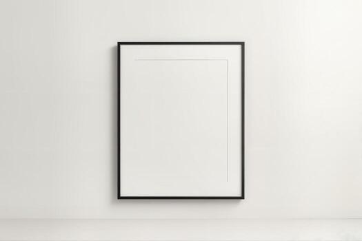 Floating Frame Display In A Minimalist Indoor Setting Featuring An Empty Black Frame Centered On A White Wall Capturing Modern Aesthetic photo
