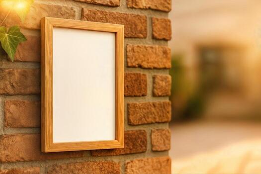 Oak Frame Mounted on a Brick Wall Outdoors in Warm Natural Light With a Slightly Blurred Background Creating a Cozy and Inviting Atmosphere photo