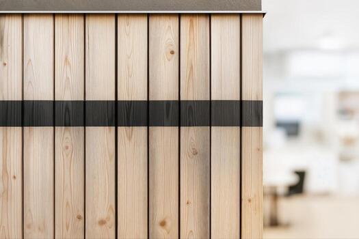 Cedar Cladding Detail Featuring Vertical Wooden Panels Indoors With Blurred Background Highlighting Natural Wood Texture photo