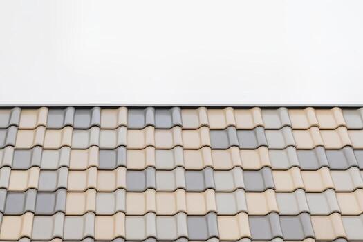 Ceramic Shingles Gleam Under Bright Light with a Patterned and Uniform Arrangement Displaying a Glossy Finish in a Minimalist Outdoor Setting photo