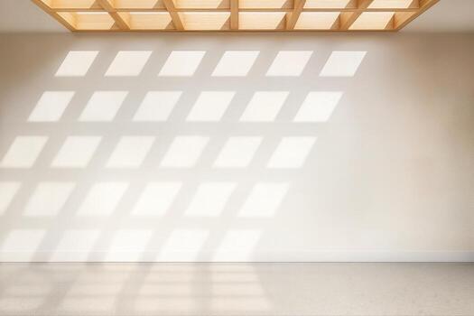 Grid Patterned Skylight Reflection on a White Wall Creating a Geometric Shadow in a Minimalist Indoor Space with Soft Natural Light photo