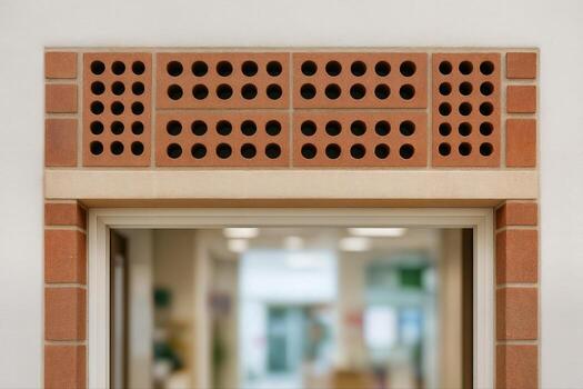 Perforated Brick Ventilator Above Doorway in Indoor Setting with Subdued Lighting and Background With Shallow Depth Of Field photo