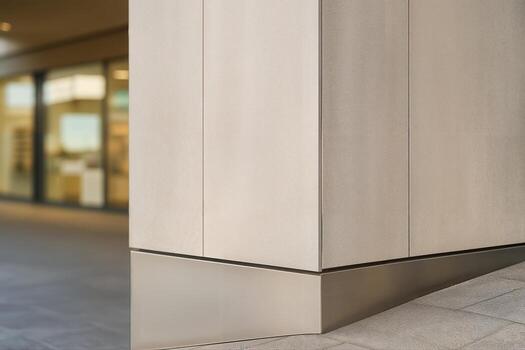 Porcelain Facade Design of Modern Building Corner in an Urban Setting With Subtle Natural Light and Minimalist Aesthetic photo