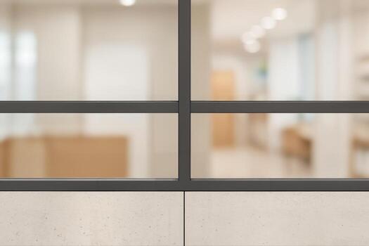 Porcelain Tile Spandrels in an Indoor Office Setting with Modern Glass Partition and Blurred Background for Architectural Design Inspiration With Shallow Depth of Field photo